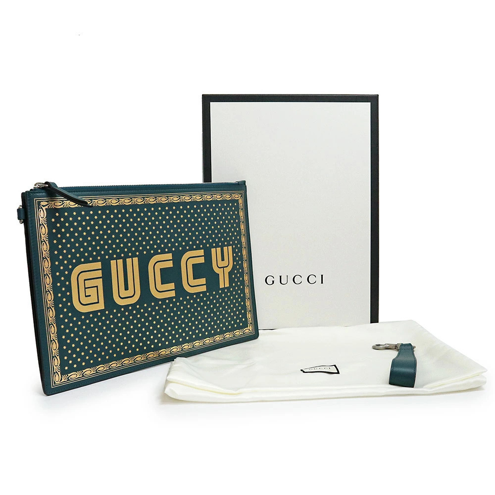 Gucci Handbag Leather Turquoise Metallic Shoulder Green Clutch Gold GUCCY Blue